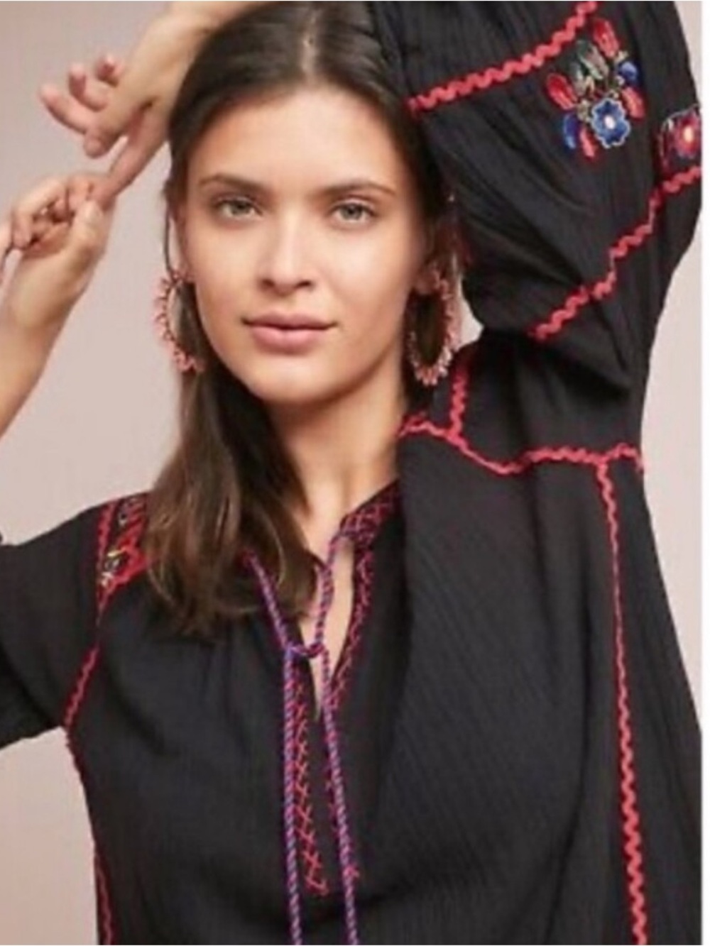 Anthropologie 🖤 Velvet by Graham and Spencer Embroidered Peasant Dress